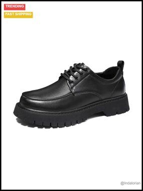 Men's Leather Lace-Up Oxfords Platform Chunky Heel Derby Shoes